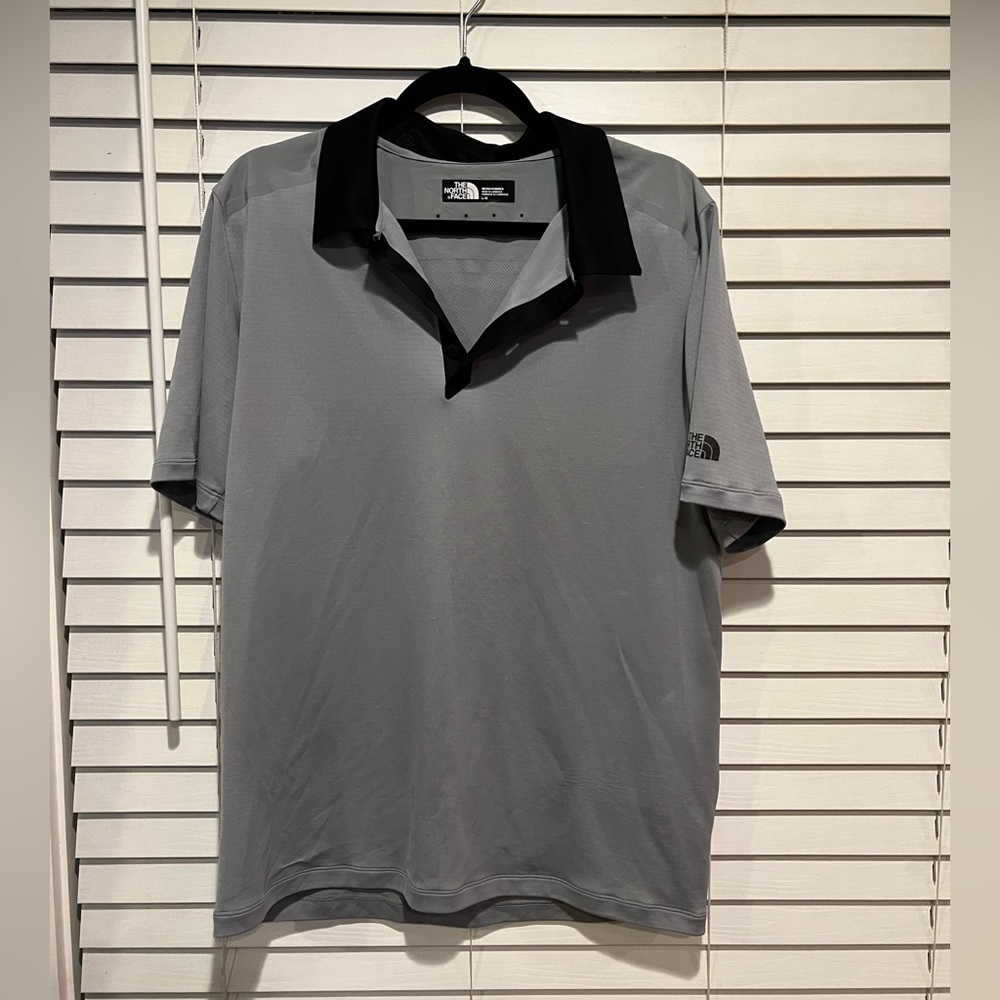 The North Face Mens Grey Black Performance Short Sleeve Polo Shirt Large L